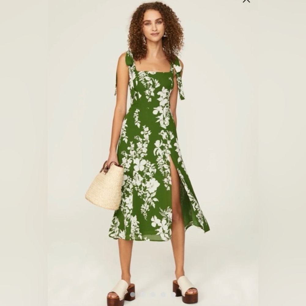 Reformation Twilight Dress Green White Size 10
